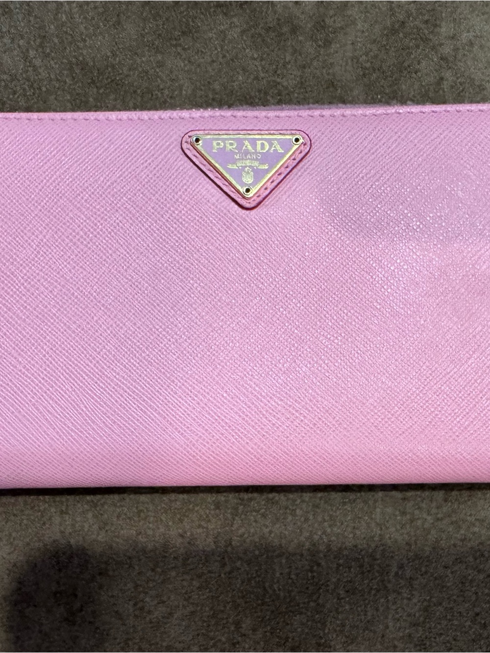 Prada Light Pink Saffiano Leather Wallet with Triangular Logo